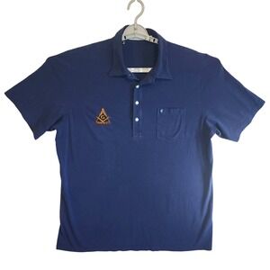 Criquet Mens XXL Pima Cotton Polo Shirt Navy Blue Freemason Mason For Life Logo